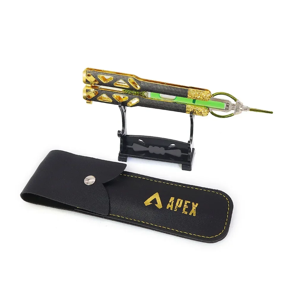 21cm Apex Game Peripherals Power Boy Heirloom Butterfly Knife with Leather Sheath Liquid Model Metal Ornament