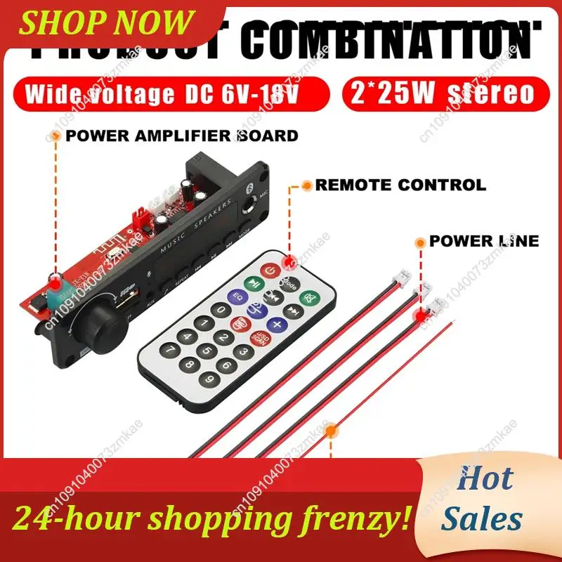 Diskon Besar Papan Dekoder Pemutar MP3 Bluetooth 5.0 2X 25W Papan Dekoder Bluetooth untuk Pemutaran Audio Mobil dengan Layar Warna