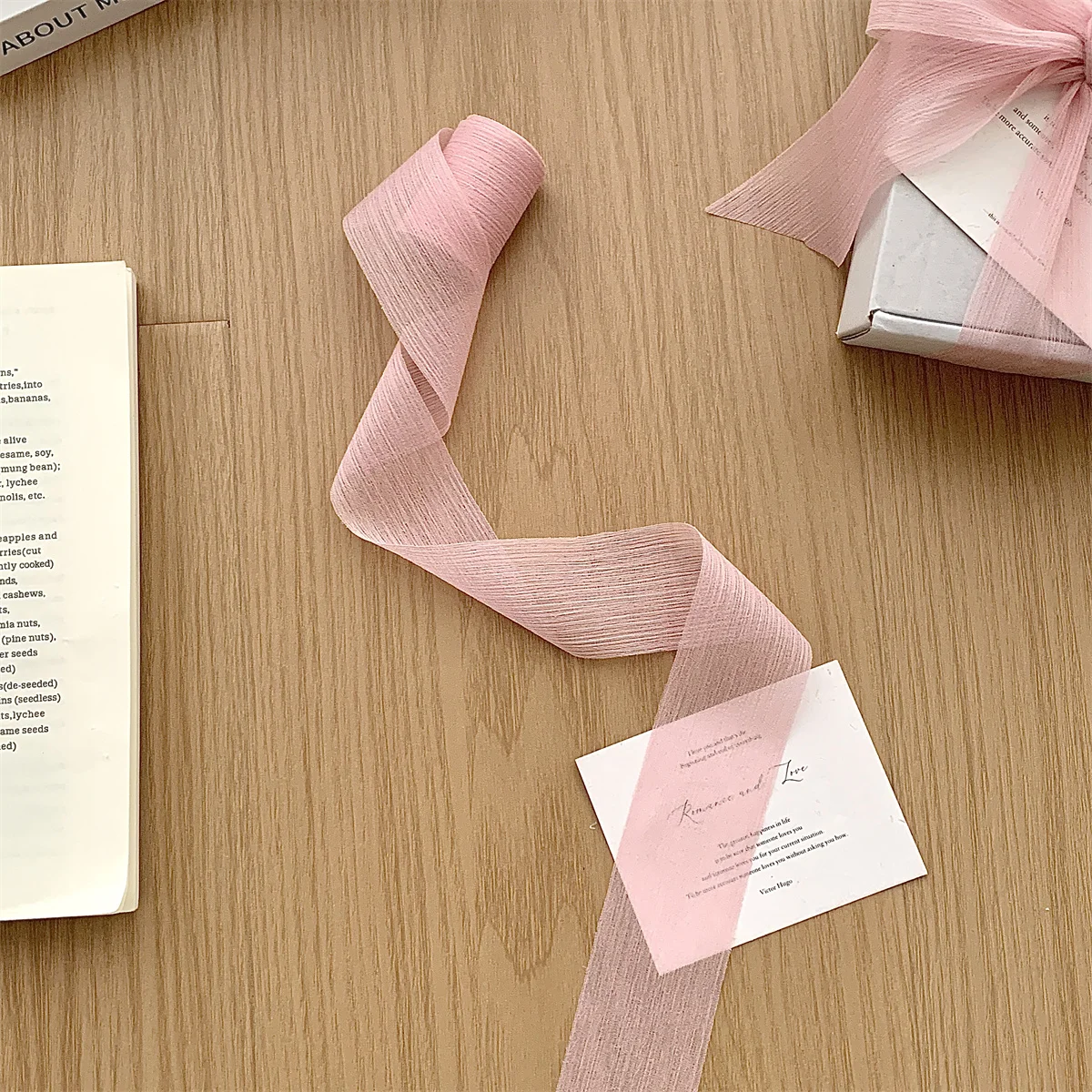 Silver shimmer gauze ribbon satin chiffon ribbon wedding decoration scene accessories ribbon DIY gift box bouquet packaging