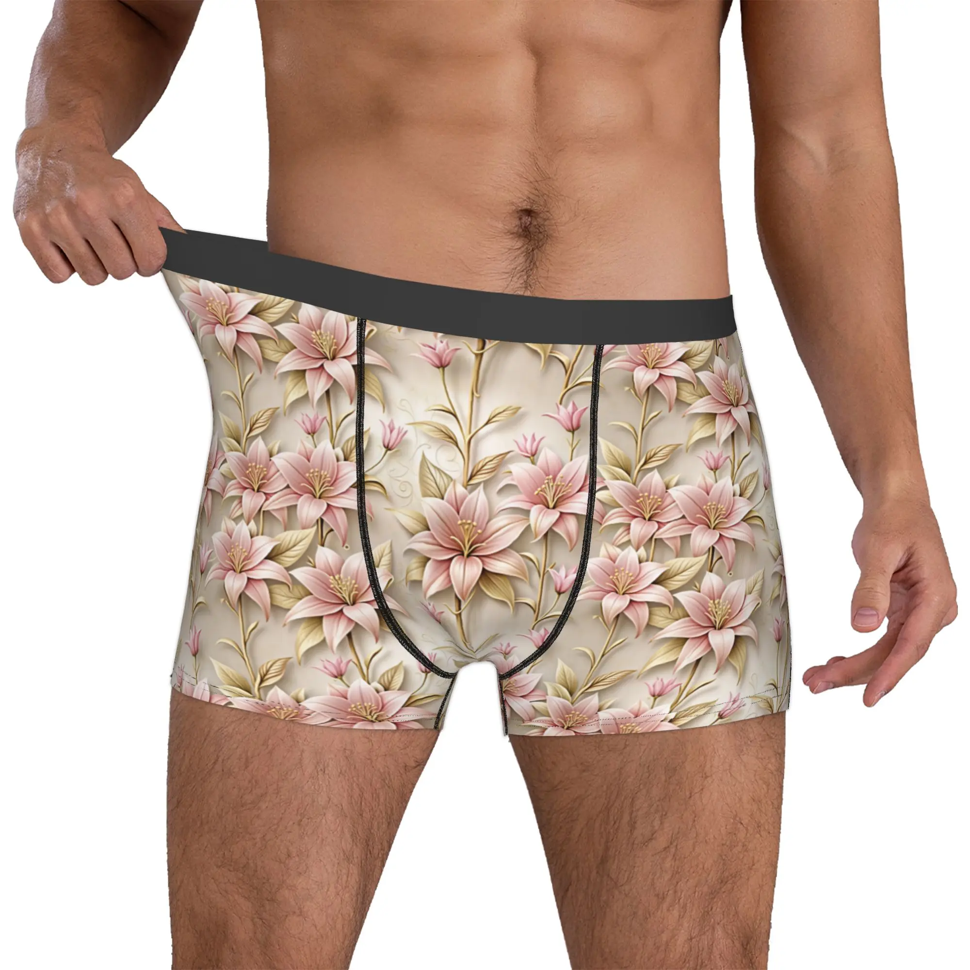 Luxury High 3D Floral Underwear Male Print Fashion Trend 3D Flowers Boxer Briefs Shorts Panties Breathable Underpants