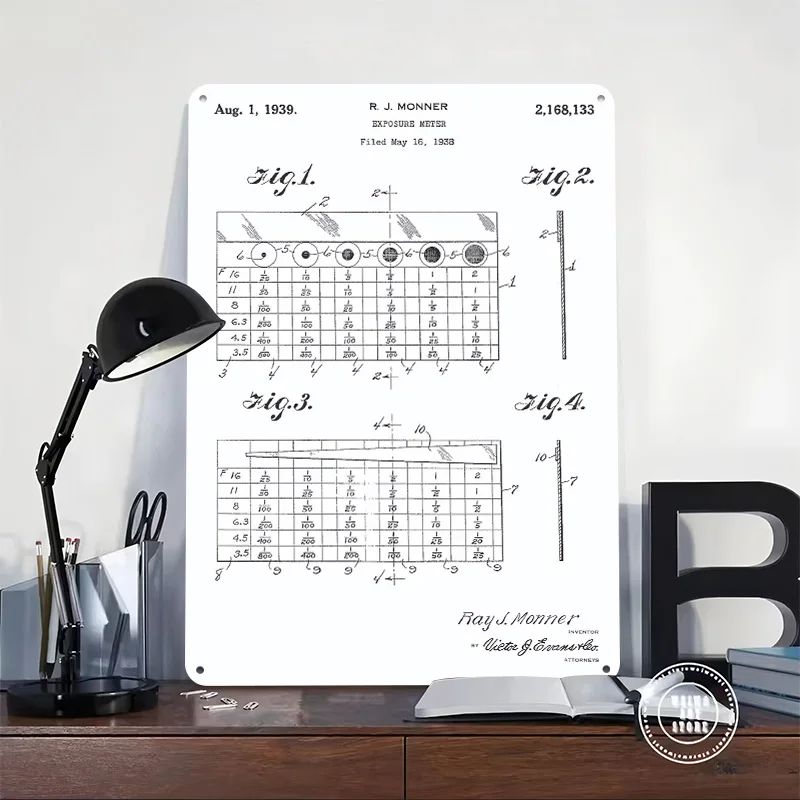 Exposure Meter Patent Diagram Tin Plaque Poster Customized Retro Wall Art Vintage Metal Signs for Room Home and Decoration Cozy