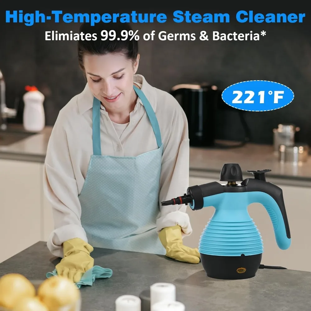 Handheld steam cleaner, multi-purpose pressurized with safety lock and 9 accessory kits, suitable for indoor decoration, kitchen