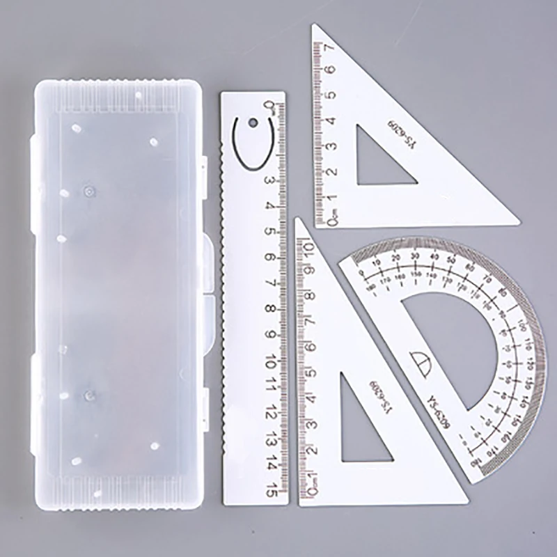 4Pc/Set Metal Ruler Set Aluminum Alloy Student School Stationery Supplies Straightedge Triangle Ruler Protractor Drawing Ruler