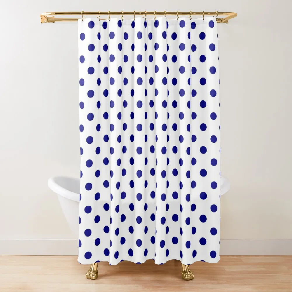 

White with Navy Blue Polka Dots Shower Curtain In The Bathroom Waterproof Fabric Shower Curtain