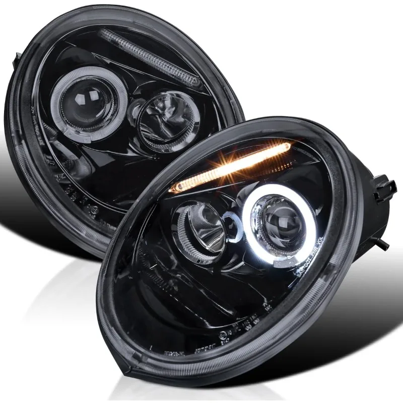 

Spec-D Tuning Halo Glossy Black Housing Smoke Lens Projector Headlights Lamps , Left + Right Pair Headlamps Assembly