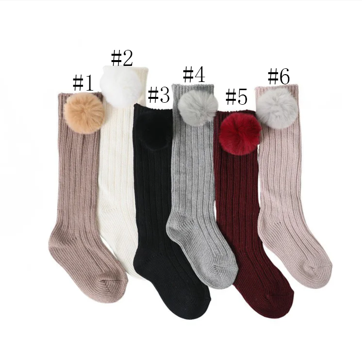 12pairs 2022 New Princess baby Long Socks girls children Fur Ball Spanish style Socks Heavy Knit Knee High Toddler Socks Bulk