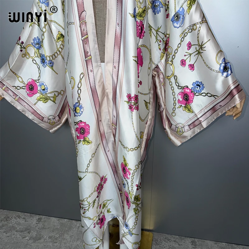WINYI estampado boho kimono maxi ropa de playa cubrir vestido de fiesta de vacaciones abaya dubai lujo mujer musulmana moda caftán frontal abierto