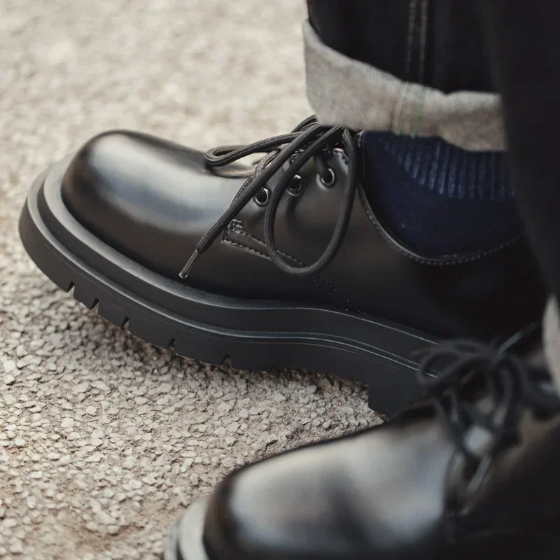 

Maden Men's Low Top Thick Sole Black Work Shoes British Style Casual Couple Fux Leather Shoes Comfortable Footwear