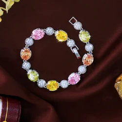 CWWZircons Beautiful Multi Color Big Round Oval Cubic Zirconia Chic Women Party Engagement Bracelets Jewelry Accessories S0194