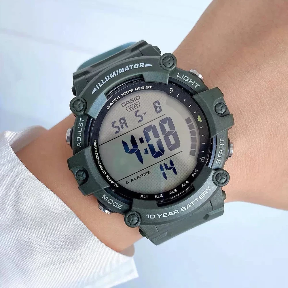 Casio-reloj deportivo de cuarzo para hombre, cronógrafo digital militar, resistente al agua hasta 100m, con batería de 10 años de duración