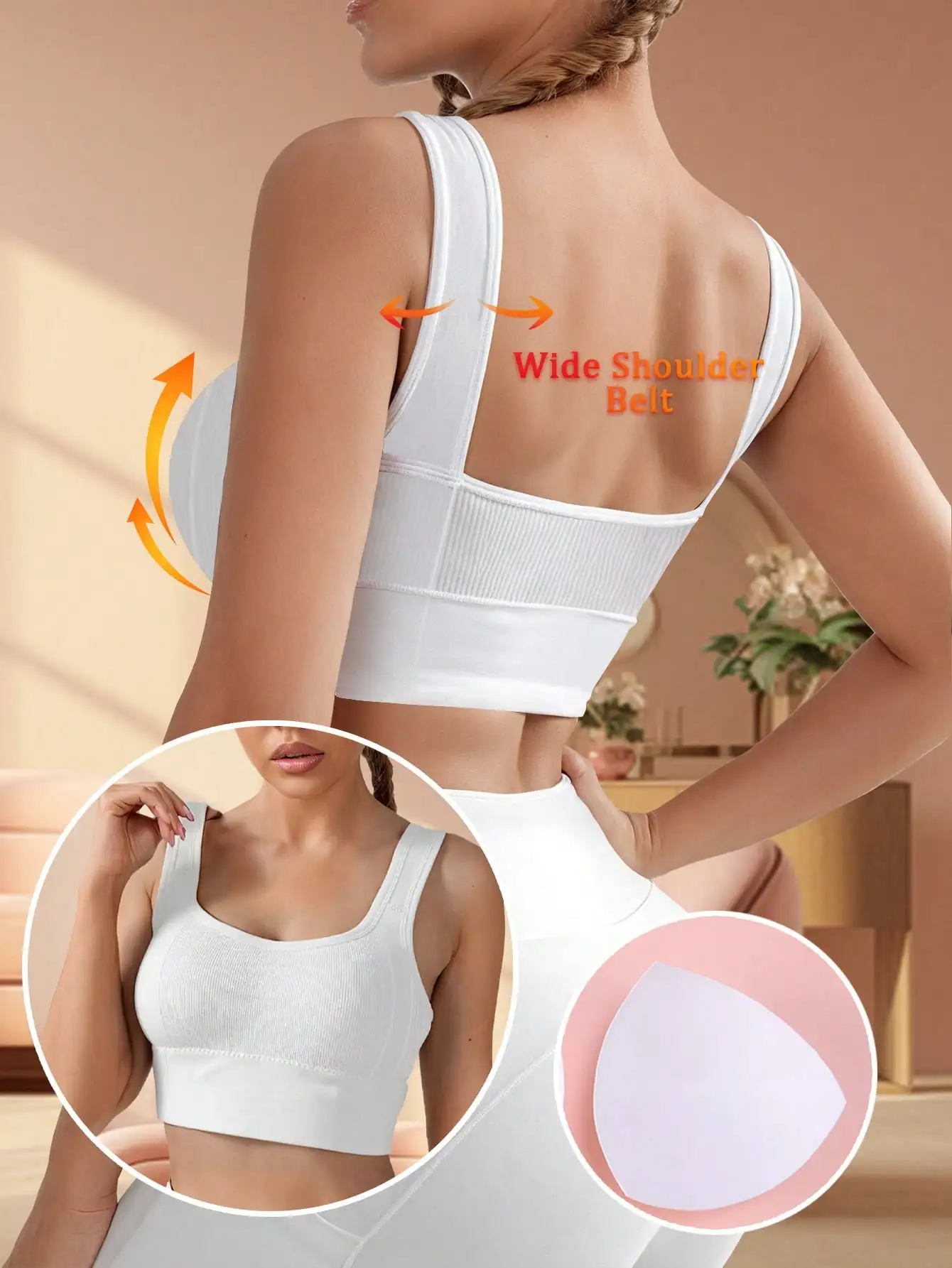 Solid Ribbed Sports Bra Workout Shockproof Sports Bra Top With Padded Seamless Sports Bra For Women Push Up Bra Seamless Lingeri