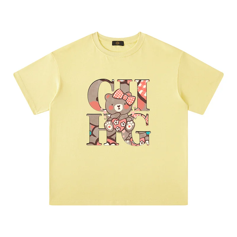 Designer Girls Summer Clothes T-shirt Cotton Kids Tops Cute Cartoon Bear Print Short Sleeved Children Casual Wear Festival Gifts