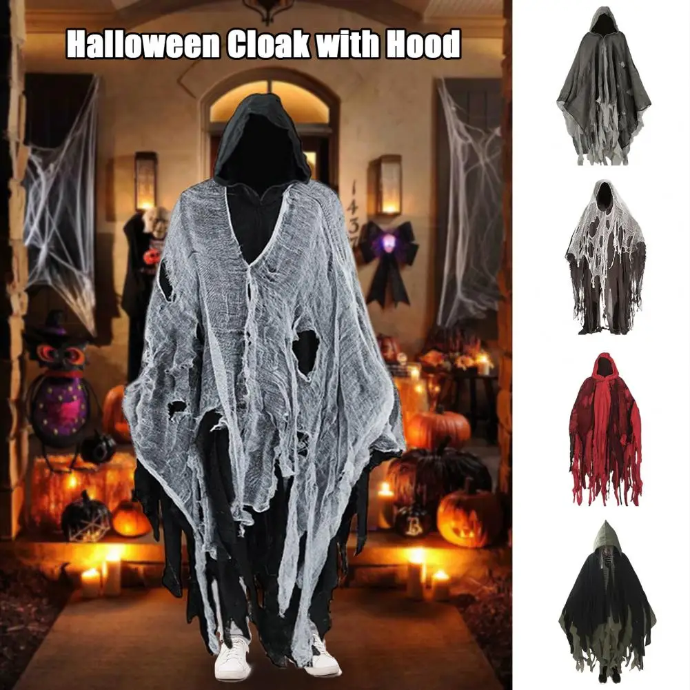 Unisex Halloween Ghost Dementors Cosplay Costume Gothic Horror Zombie Tattered Hooded Capes Day Of The Dead Party Props Cloaks