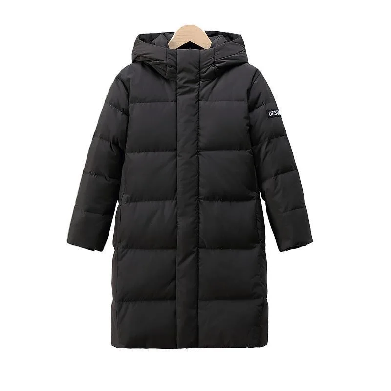 Children's down jacket men's mid to long thick white duck down trendy winter coat over the knee boys' cotton jacket cotton jacke