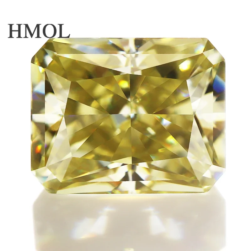 HMOL Moissanite Factory Crushed Ice Cut Radiant Yellow Synthetic Loose Gemstone VVS GRA Cerrificate Wholesale Supply Jewelry