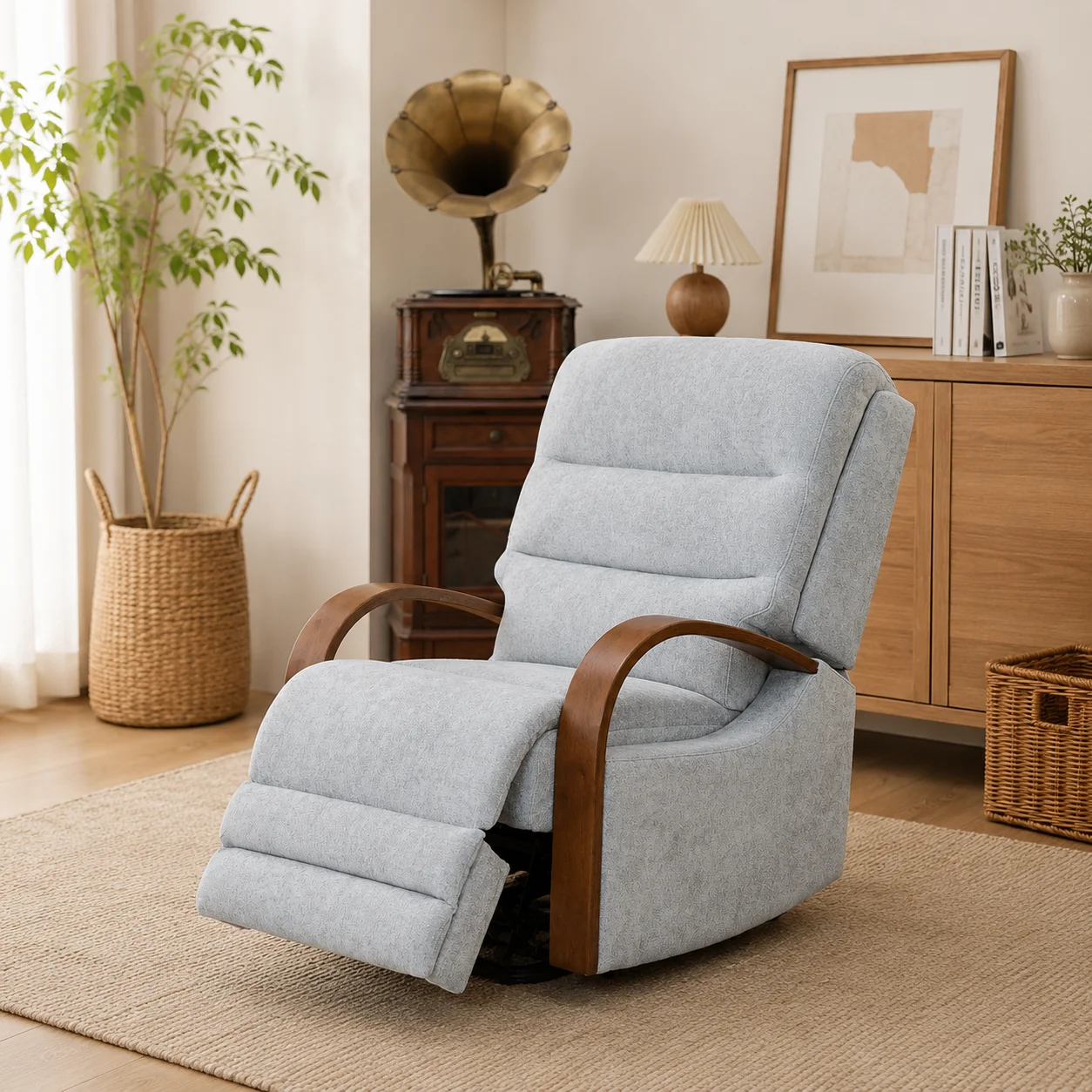 Power Lift Elderly Nursing Disabled Wooden Armrest Fabric Electric Recliner Chair