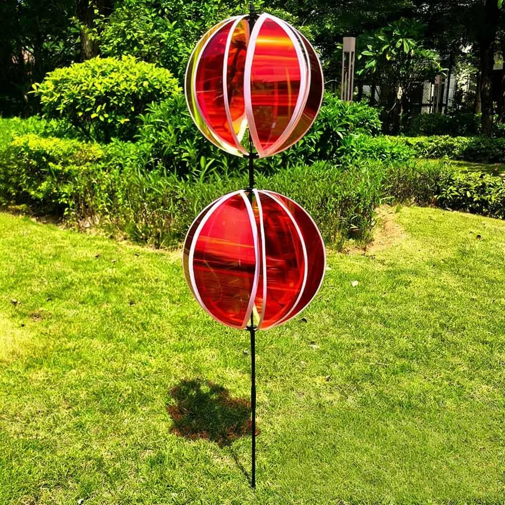 Sparkling Stripe Reflective Garden Pinwheels Colorful Film With Stakes Windmill Rotating Ball Rainbow Color Wind Rotating Sphere