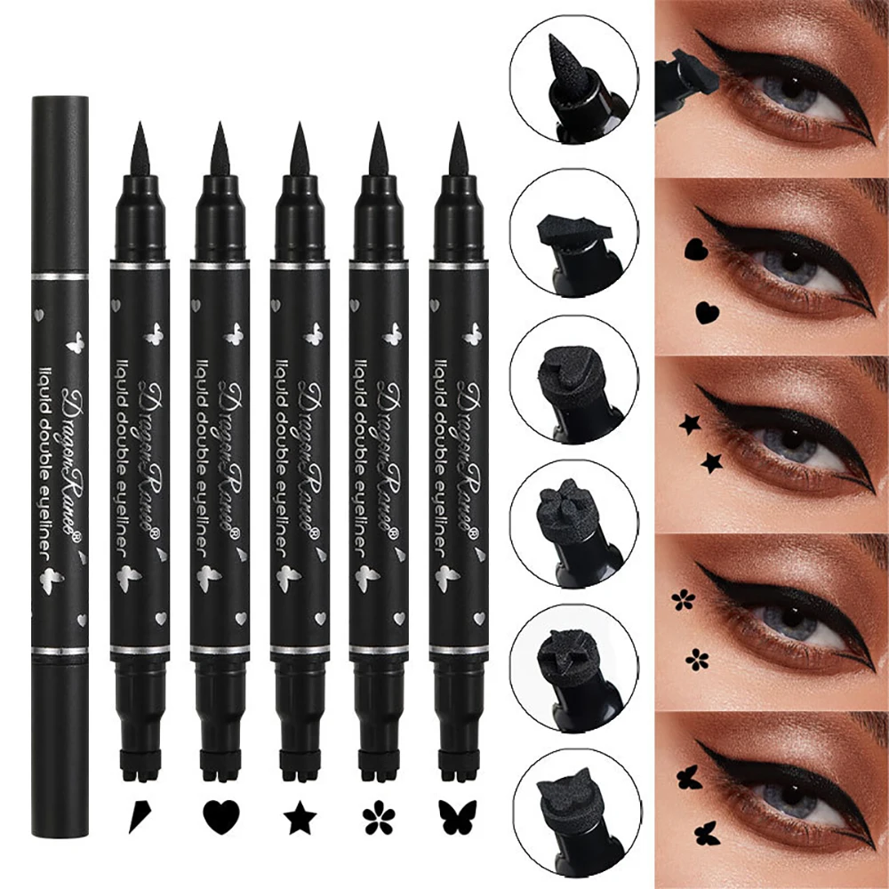 Tweekoppige Zwarte Eyeliner Potlood Met Stempel Waterdichte Oogmake-Up Langdurig Voor Meisjes