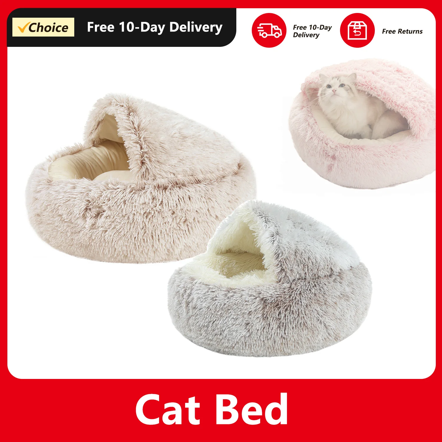 Cat Bed Plush and Glossy Warm Cat Cave Comfortable Easy to Clean Non-slip Bottom  Suitable for Small and Medium-sized Pets