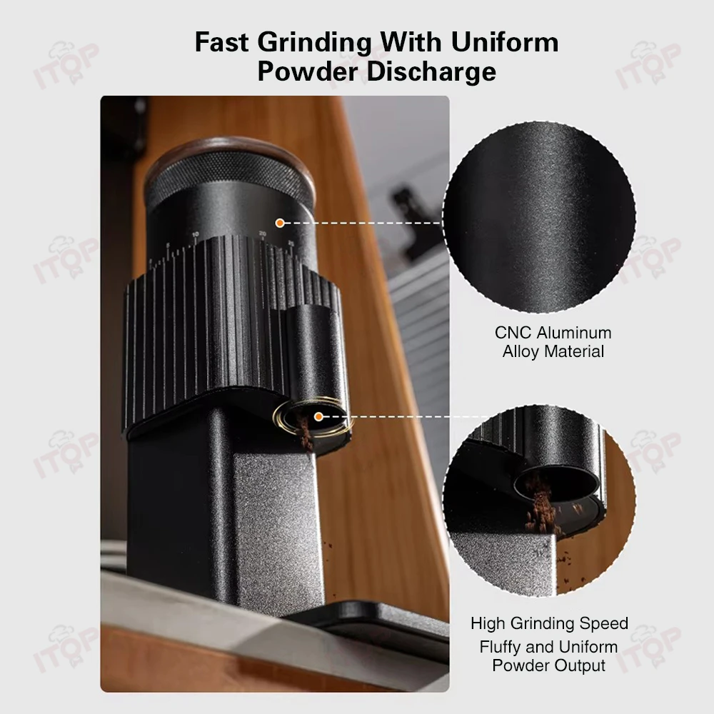 ITOP CGLY1800 مطحنة القهوة المحمولة القابلة لإعادة الشحن 1800 مللي أمبير 6 نجوم 420 نتوءات مخروطية من الفولاذ المقاوم للصدأ 25 جرام قادوس الفول