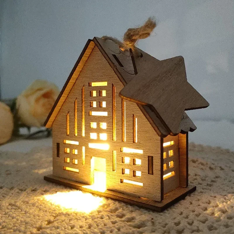 Christmas wooden light-emitting cabin ornaments small house home holiday wooden crafts ornaments