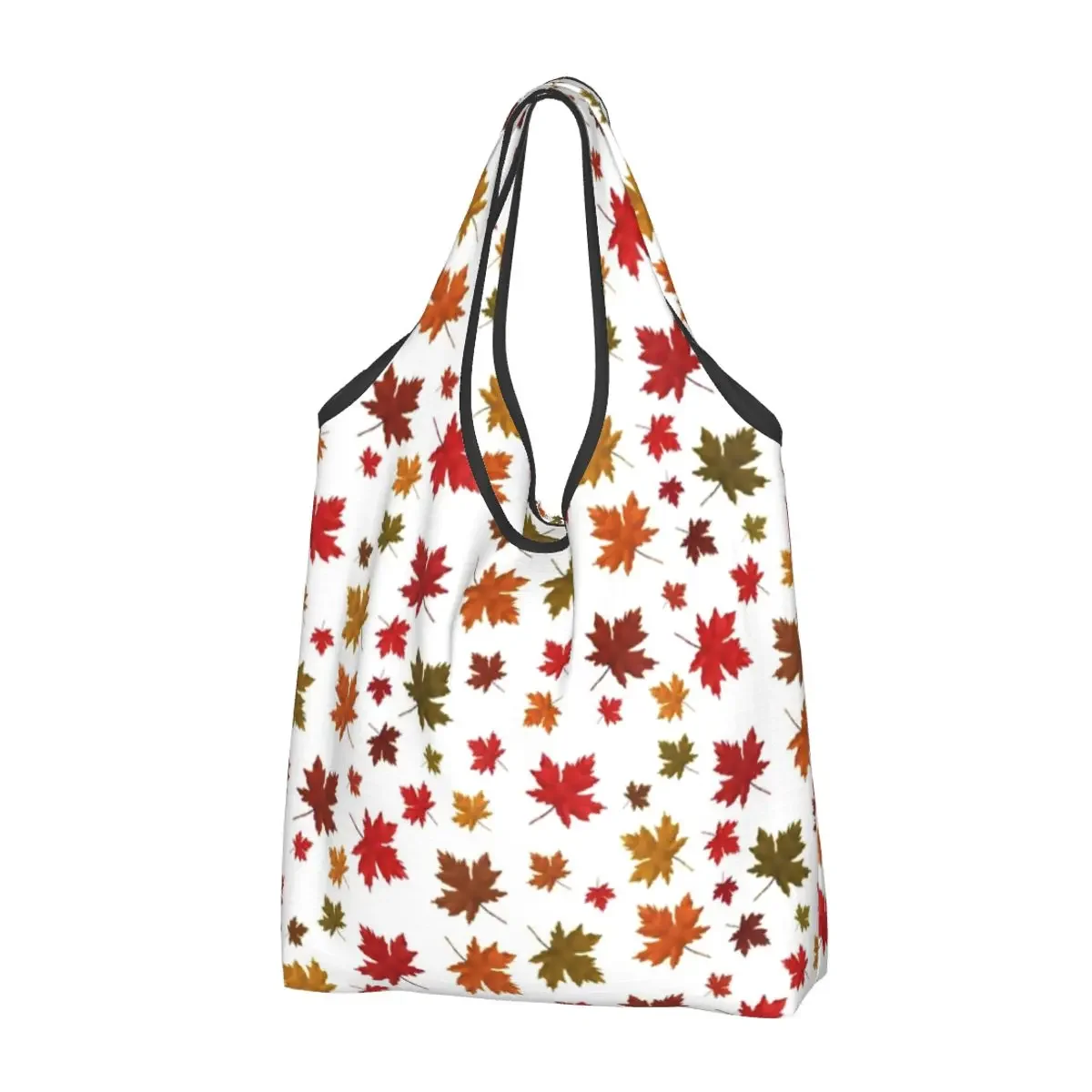 Large Reusable Maple Leaves Pattern Grocery Bags Recycle Foldable Leaf Shopping Tote Bag Washable Lightweight