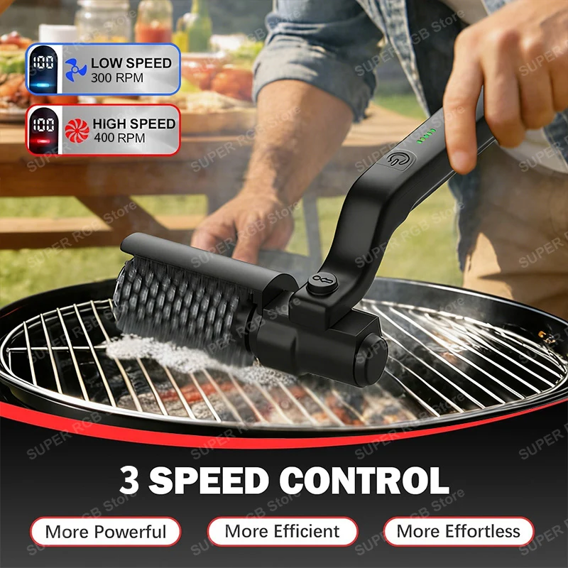 Electric Grill Cleaning Brush Rotary BBQ Cleaner Tool 3-Speed 2600mAh Cordless Rechargeable Adjustable Angle Gifts for Men/Dad