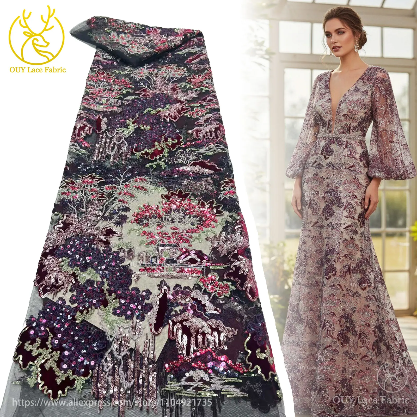 

2025 Latest New High-end Luxury French Embroidery Velvet Lace Fabric African Nigerian Sequins Tulle Lace Fabric Wedding Dresses