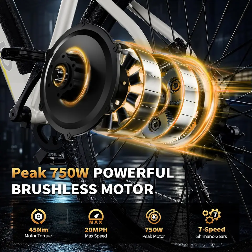 26" Electric Bike for Adults,750W Peak Motor Ebike with 48V Removable Battery,20MPH and 50 Miles Electric Commuter Bike for Men image 2