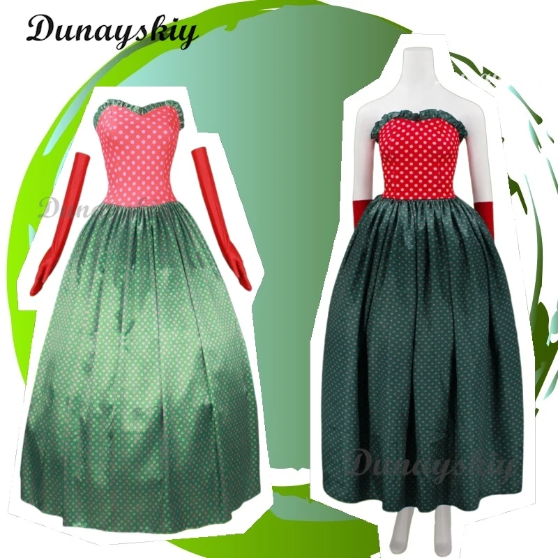 Martha May Whovier Movie Grriinnch Cosplay Christmas Costume Red Green Strapless Tube Top Dress Women 2 Version Suit Customized