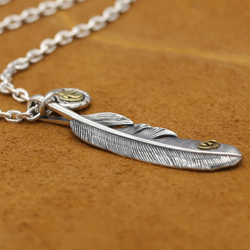 

925 sterling silver ornament vintage Thai Silver Japanese and Korean personality handmade gold eagle feather pendant new product