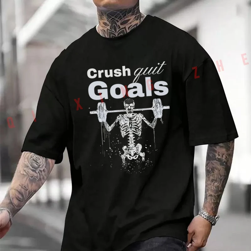 

2026 Shirt Cotton Casual T-shirts Skeleton In Bar With Squat With A Gym Quote Men's Summer Moto Cycling Sportswear Top Tee