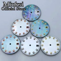 Miuksi 28.5mm silver blue pink sterile watch dial fit NH34 NH35 movement fit 3/3.8/4.2 o'clock crown