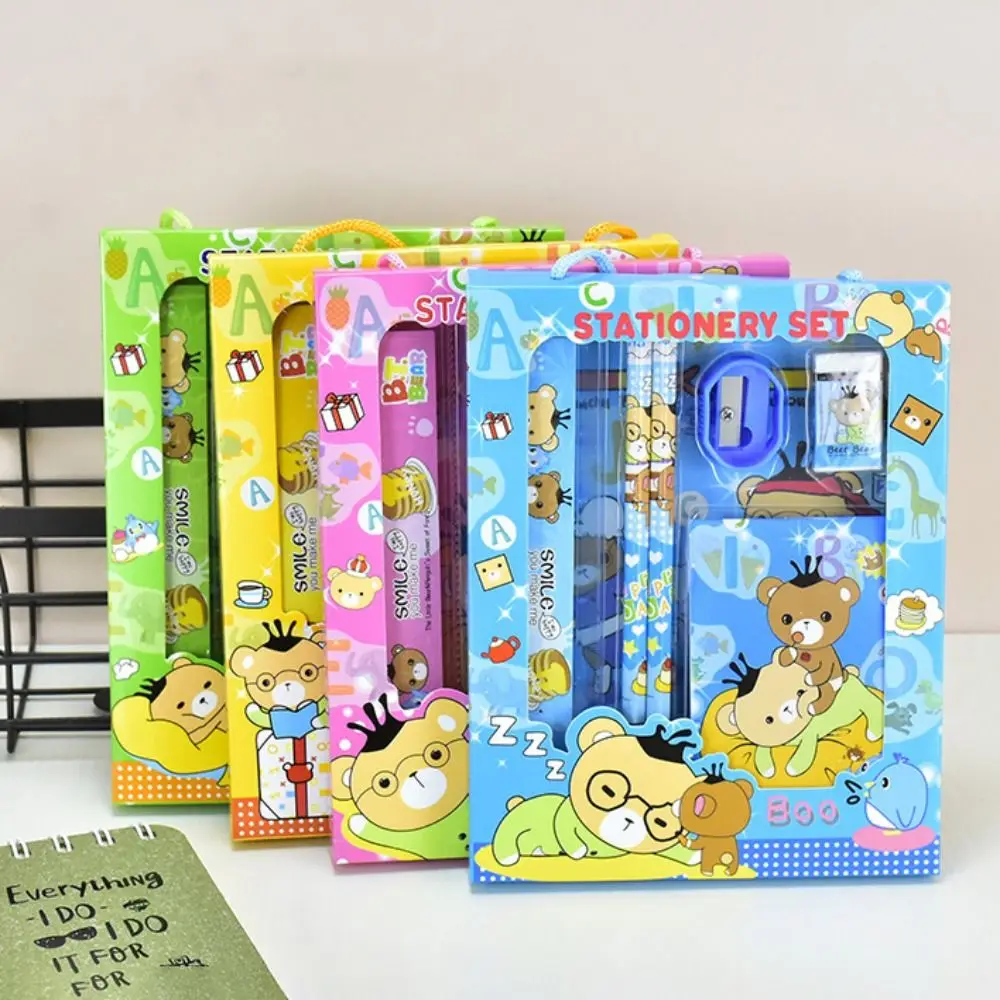 High Quality Gift 6 In 1 Stationery Set Erasers Rulers Study Stationery Set Pencils Kindergarten Birthday Gift Prizes