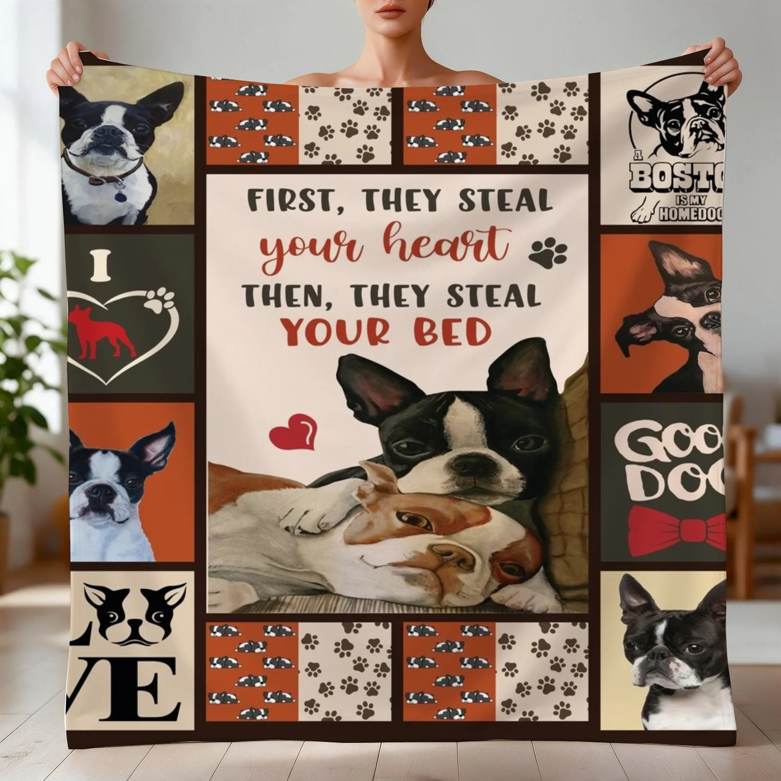 First They Steal Your Heart Then They Steal Your Bed Boston Terrier Throw Blanket Sofa Throw For Decorative Sofa Travel Blankets