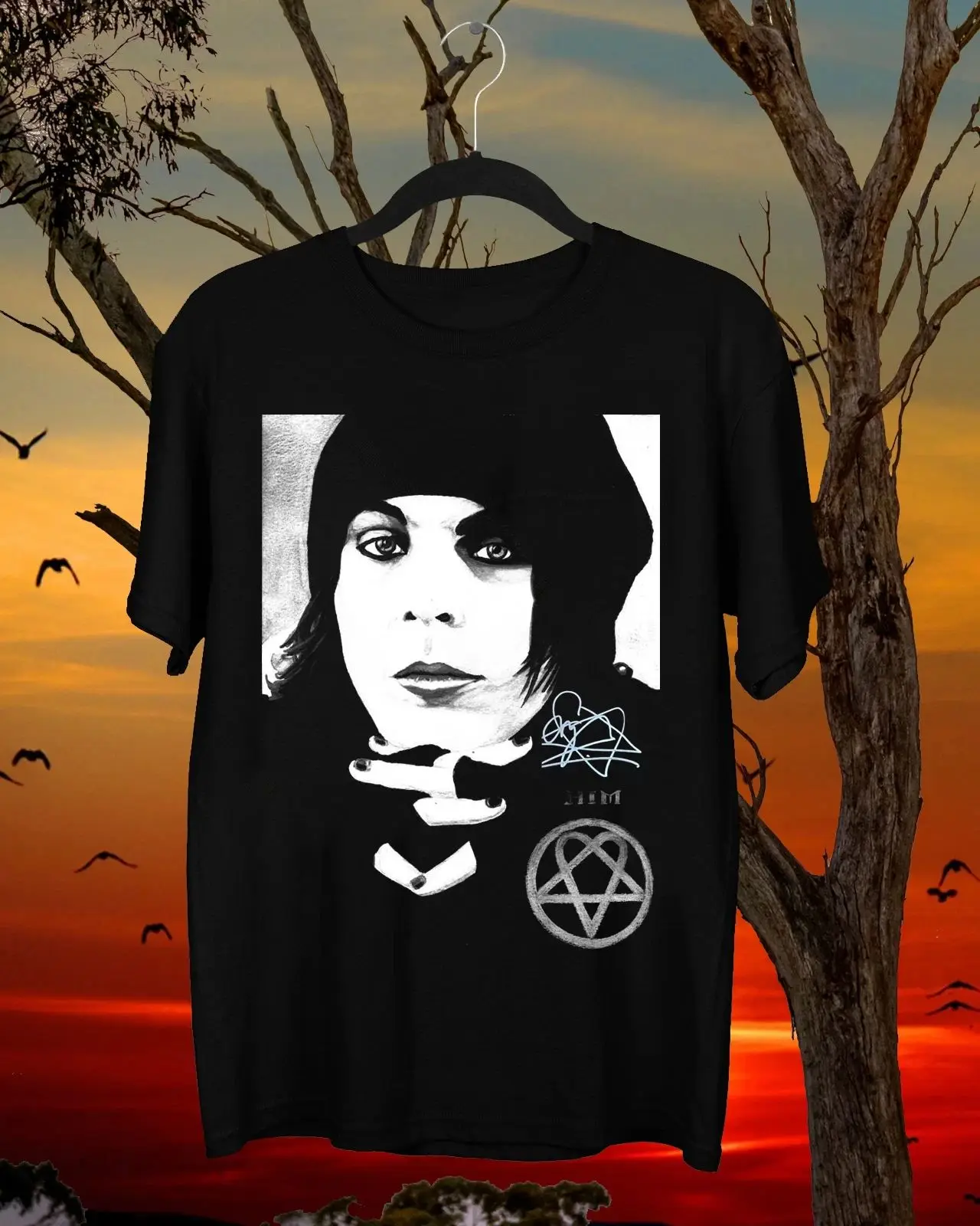 Y2k Rock T Shirts Vintage Hip Pop Top Ville Valo Black Short-sleeved T-shirt Print Cotton T-shirt Casual Loose Streetwear Unisex