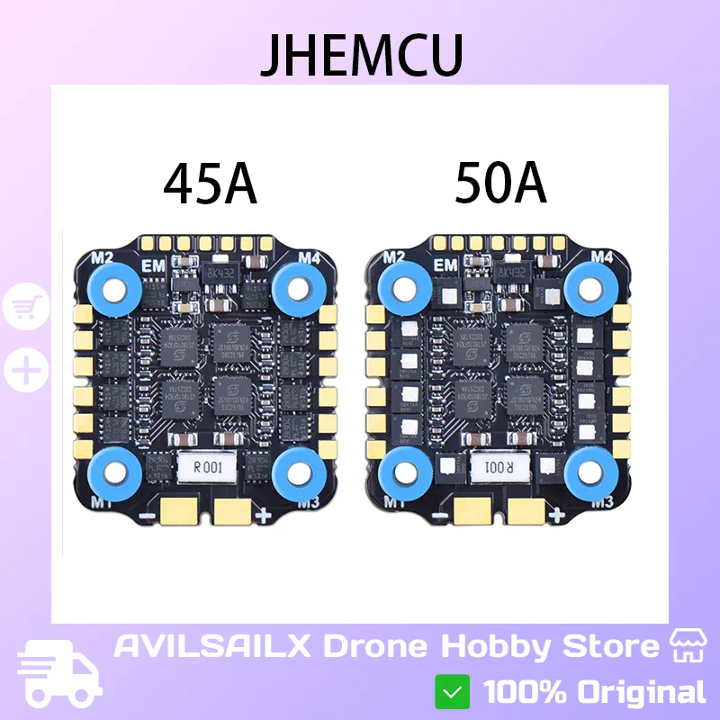 

JHEMCU EM 45A/50A Бесщеточный ESC — 4 в 1 2-6S Lipo 20x20 мм M4 Эффективный для FPV Racing Freestyle Drone