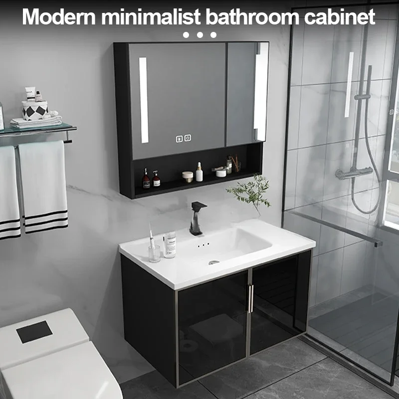 

Bathroom Cabinet With Ceramic Washbasin Vanity Side With Sink Faucet Wall Mounted Integrated Toilet Furniture
