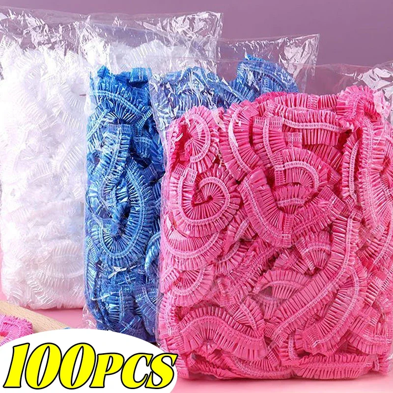 Hotel Sauna Salon Shower Cap Hood Plastic Shower Caps Pink Disposable Hair Caps Bathroom Water Proof Spa Woman Products Home