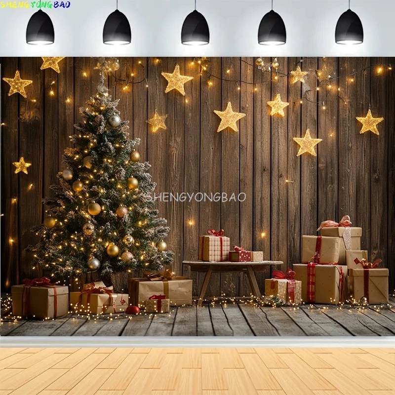 

Winter Christmas Photography Backdrop Green Wall Window Curtain Xmas Tree Kids Family Decor for Photo Studio Background SC-60