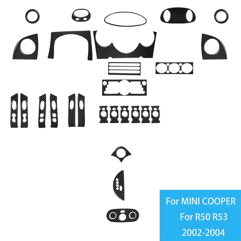 For MINI Cooper R50 R53 2002-2004 Carbon Fiber Gear Shift Air Outlet Speedometer Steering Wheel Radio CD Panel Car Suit Sticker