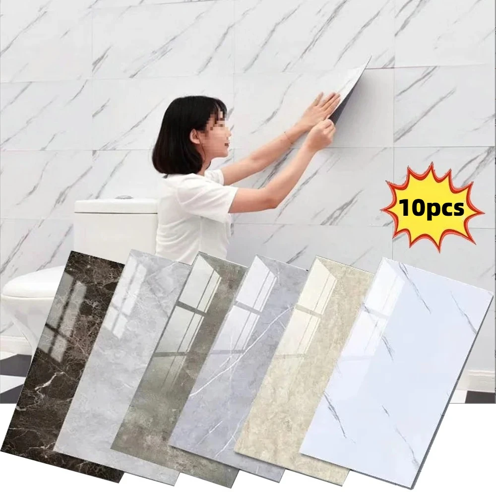 10Pcs 30cmx60cm Self-adhesive Marble Tiles Sticker Waterproof Floor Sticker PVC Tile Kitchen Bathroom Wall Sticker Home Decor