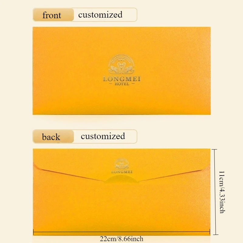 100PCS Free Custom Thickened Envelope Pearl Paper Invitation Letter Envelopes Gold Stamping 22x11cm