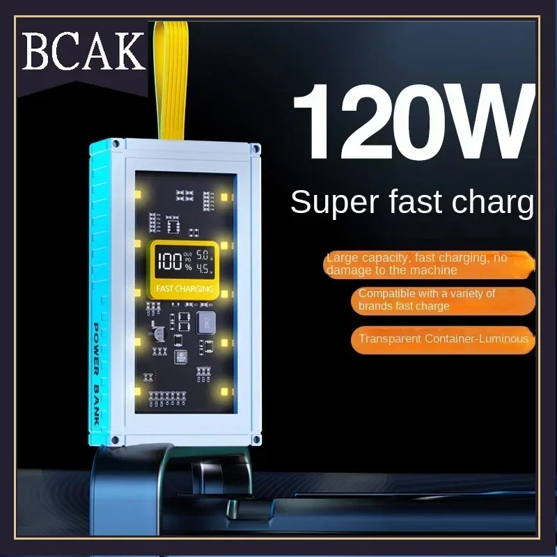 BCAK  Brand discount store 30000mAh 50000mAh 120W Fast Charging Transparent Power Bank 200000mAh Large-capacity Mobile Power