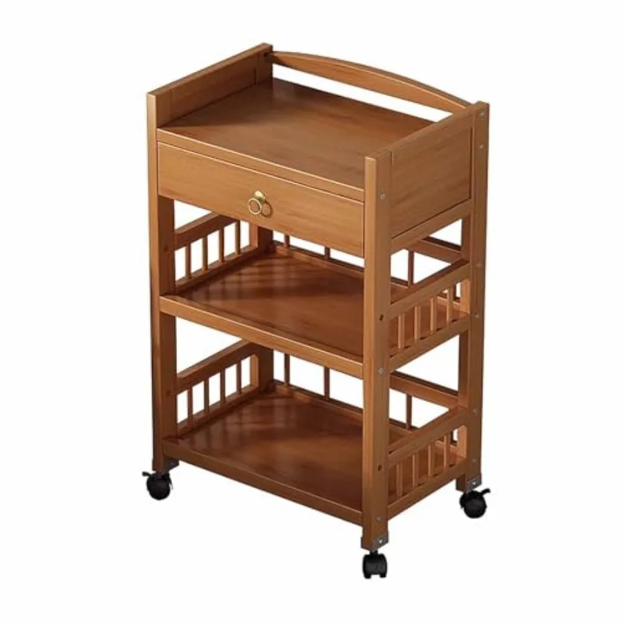 

Beauty Salon Trolley, Slim Rolling Storage Cart, Bamboo 4 Tier Tall Rolling Utility Cart Bathroom Storage Organizer with Wheels