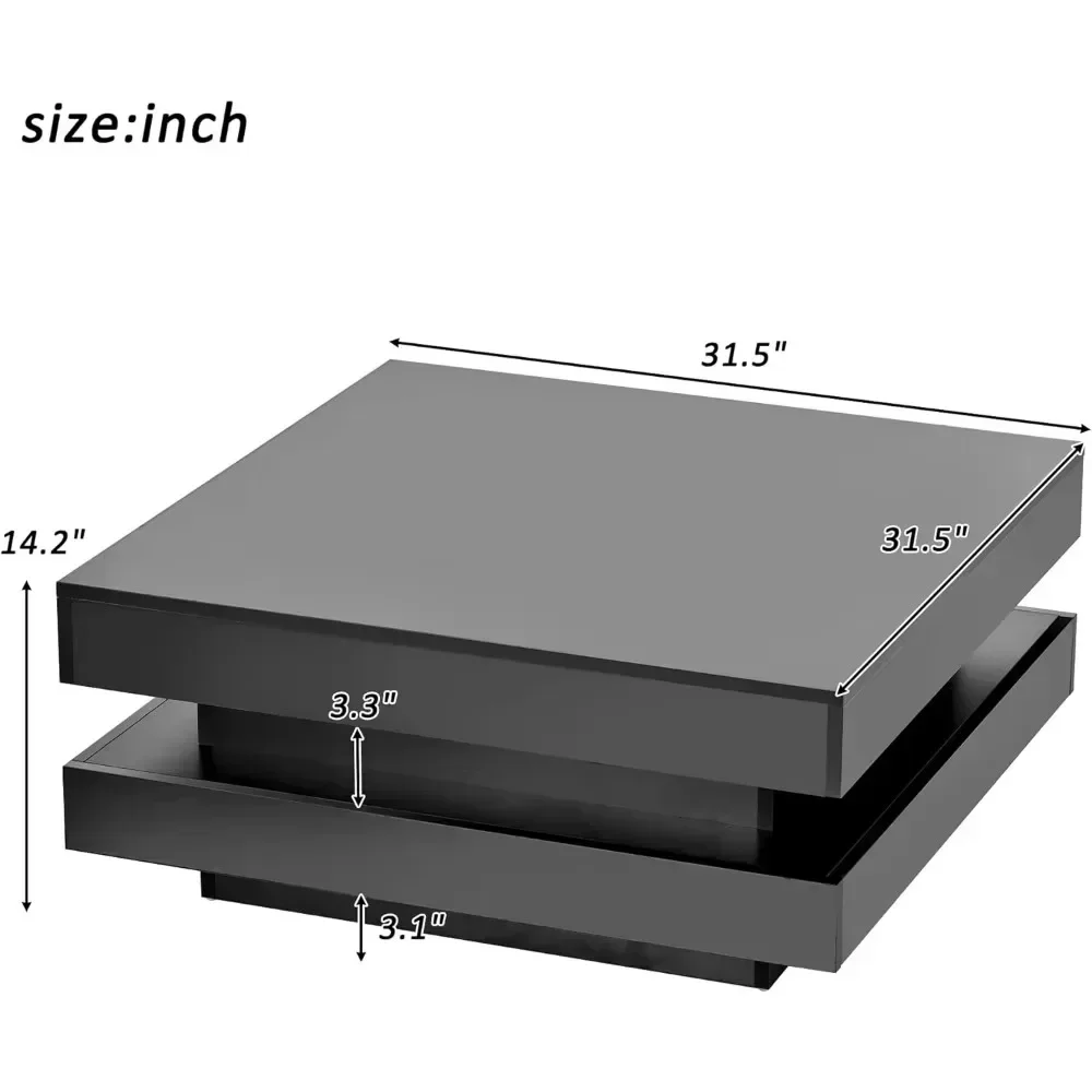 โต๊ะกาแฟโมเดิร์น Minimalist Design High GLOSS 31.5 นิ้ว 2 ชั้นพร้อม Plug-In 16 สีไฟ LED Café ตาราง