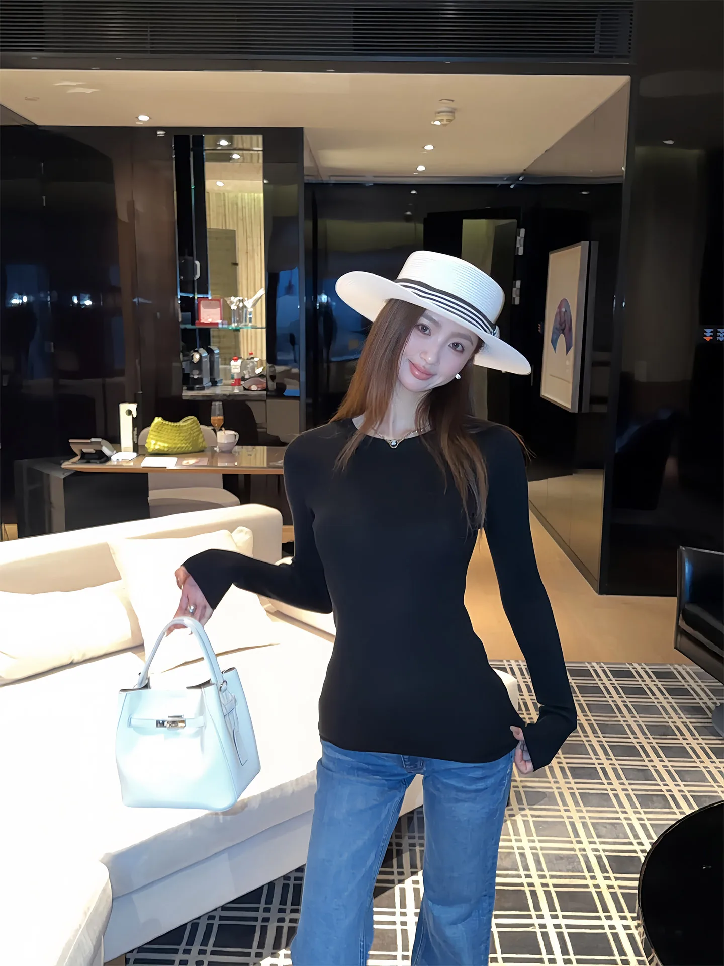 

Женский облегающий вязаный шерстяной топ с длинным рукавом, базовый слой для весны и осени, повседневный, простой, в стиле Orange Tree