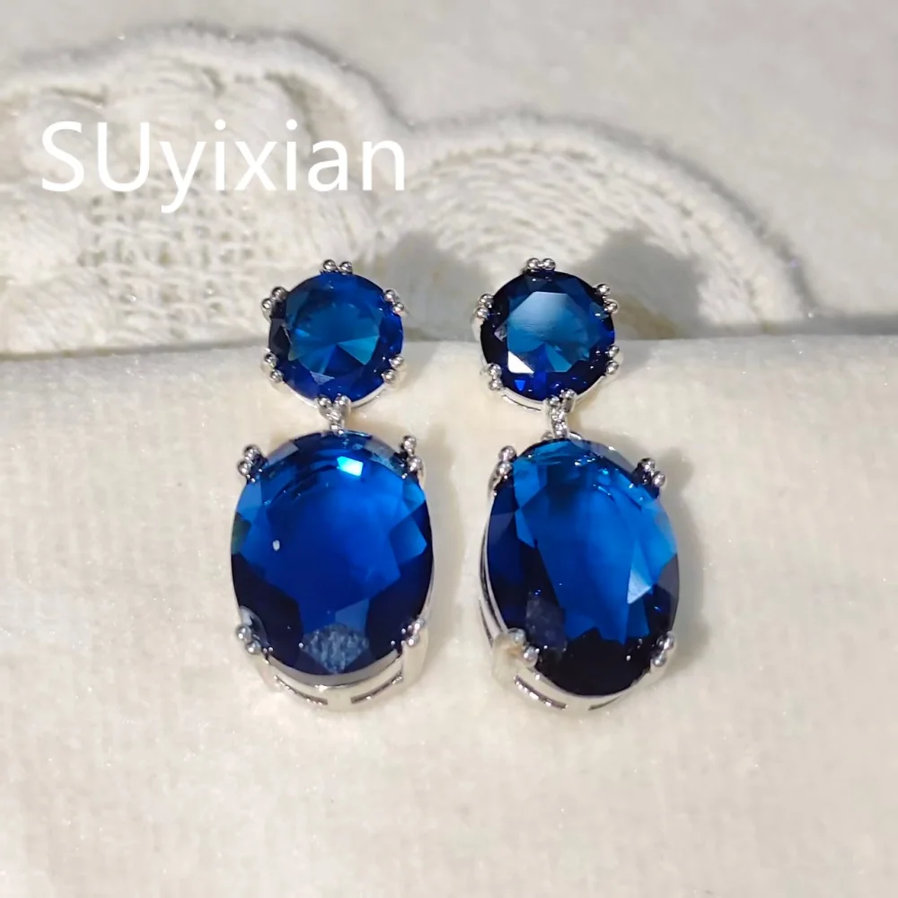 925 Sterling Silver Stylish Luxury Large Oval Zircon Earrings Birthday Party Anniversary Gift Ladies Jewelry