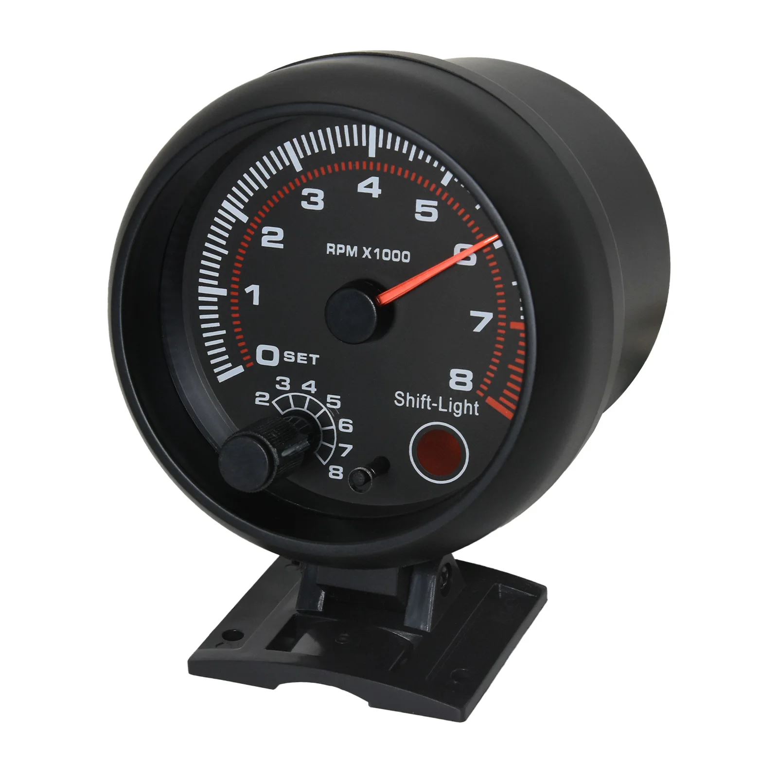 Schwarzer Drehzahlmesser mit Roter Schaltanzeige Universal 3,75 Zoll 95mm 12V Weiße LED Auto 0-8000 U/min Messgerät Tachometer – Detail 9