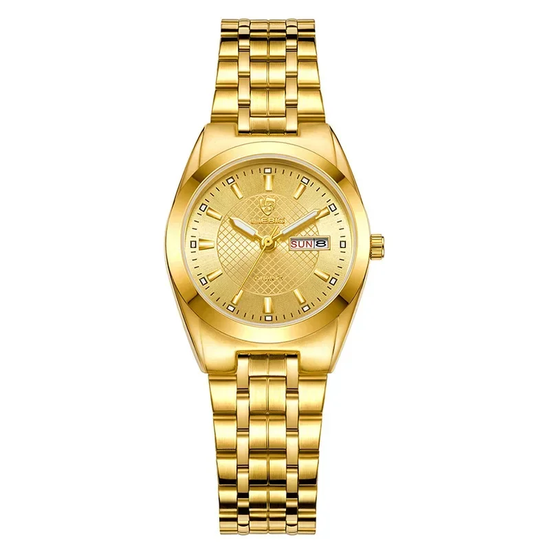 Reloj de pulsera de moda 2025, movimiento de cuarzo, correa de acero inoxidable, fecha de hora, reloj dorado informal para hombre y mujer, reloj Masculino